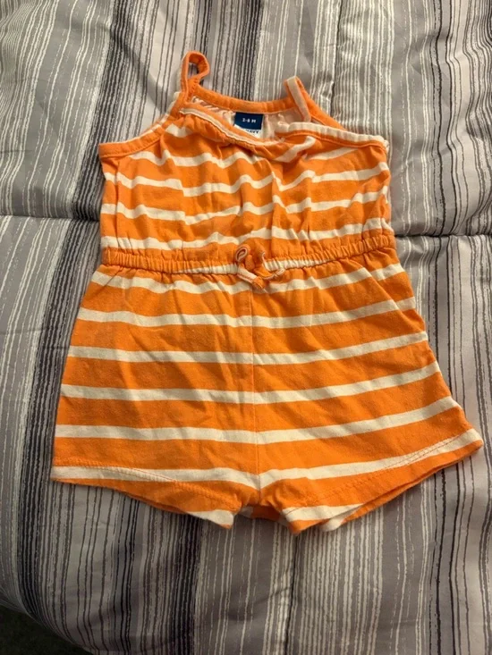 Old Navy Girls' Striped Orange & White Sleeveless Romper Set - Picture 2 of 7